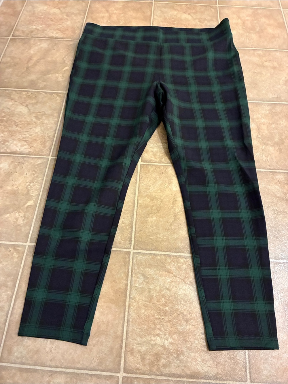 LOFT Black and Green Plaid Leggings
